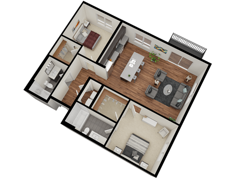 Floor plan for 2 beds, 2 baths, 1020 sqft